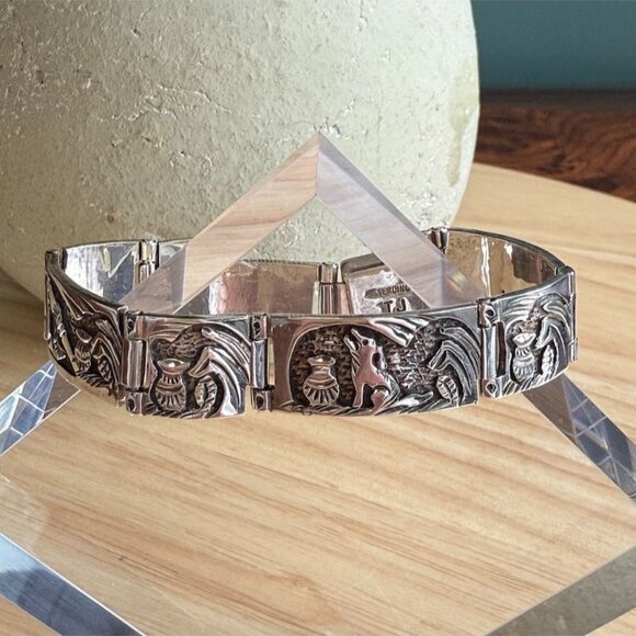 VTG 1980'S Navajo Tommy Jackson Storyteller 925 Sterling Silver Braclet 32 Grams - Picture 1 of 16
